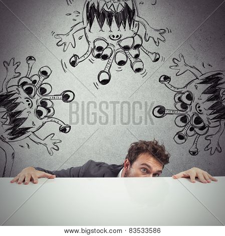Man hides from monster