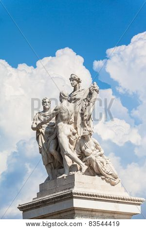 The Statue In Front Of Monumento Nazionale A Vittorio Emanuele Ii
