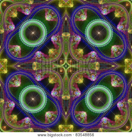 Multicolored Symmetrical Grid Fractal Pattern. Computer Generated Graphics.