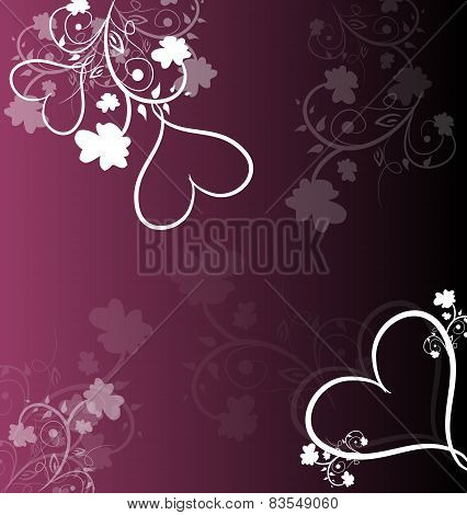 Purple Background With Floral Ornaments And Hearts