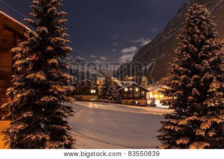 Winter Night View Of The Tasch Valley