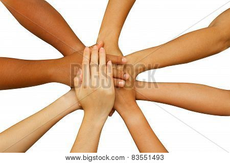 Team Showing Unity, People Putting Their Hands Together