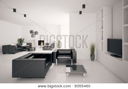 Salle de séjour avec foyer intérieur 3D