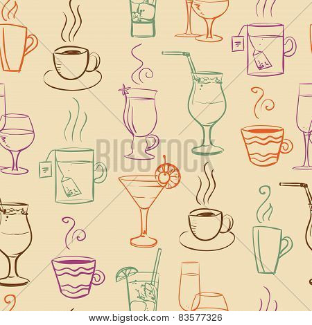 Seamless pattern with drinks