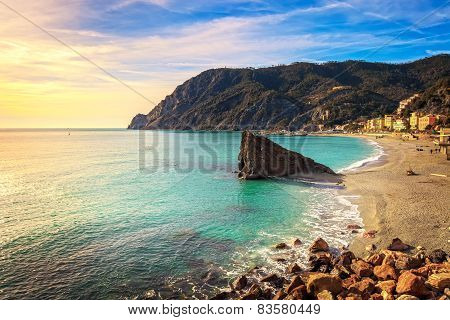 Monterosso Beach And Sea Bay. Five Lands, 5 Terre, Ligury Italy
