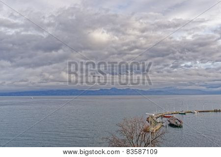 Lake View Over Lac Leman In  Evian-les-bains In France In Winter