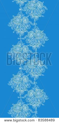 Blue lace flowers vertical seamless pattern background border