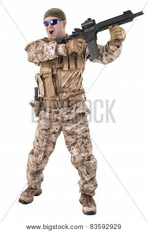 Soldier In Uniform, Ready To Fight