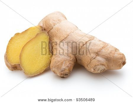 Fresh ginger root or rhizome isolated on white background cutout