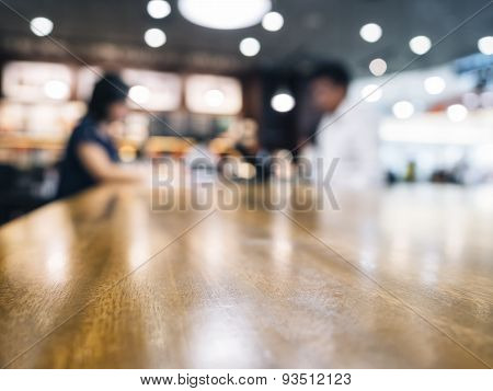 Table top counter with Blurred people in cafe restaurant background