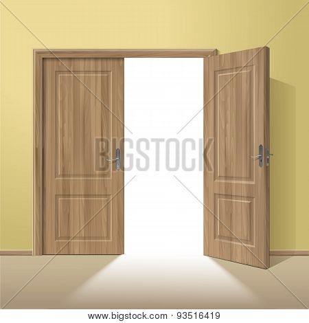Vector Wood Open Door with Frame Isolated