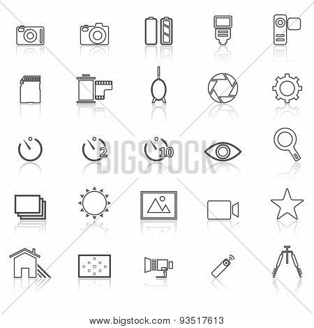 Camera Line Icons With Reflect On White
