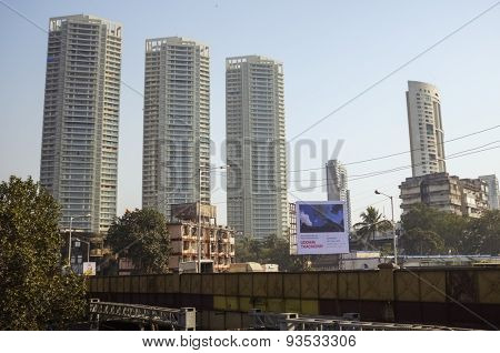 MUMBAI, INDIA - 08 JANUARY 2015: View of skyscrappers in the streets of Mumbai.