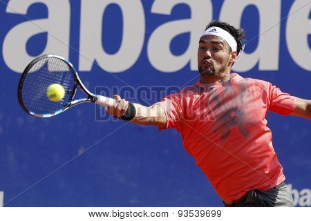 BARCELONA - APRIL, 23: Italian tennis player Fabio Fognini in action during a match of Barcelona tennis tournament Conde de Godo on April 23 2015 in Barcelona