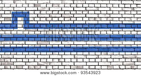 Flag Of Podgorica Painted On Brick Wall