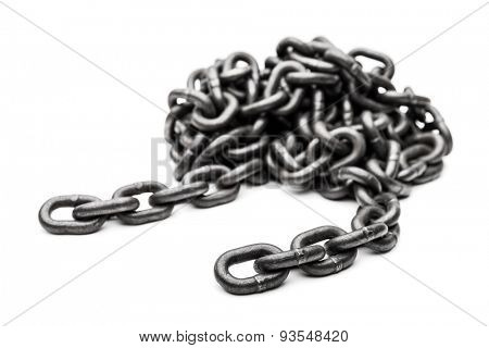 Hardened steel heavy industry cargo lifting metal chain white isolated