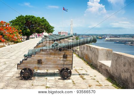 Old spanish cannons at La Cabana fortress in Havana