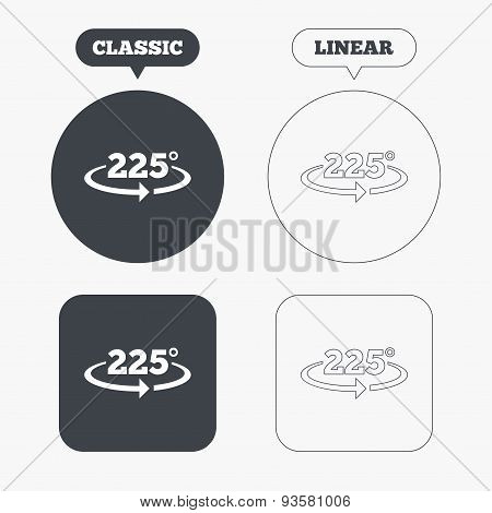 Angle 225 degrees sign icon. Geometry math symbol