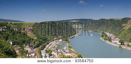 Panorama Of The Upper Middle Rhine Valley Near St. Goar
