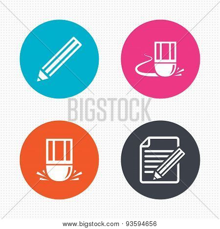 Pencil icon. Edit document file. Eraser sign.