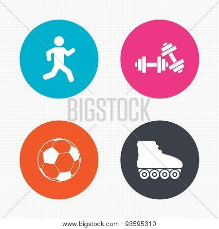 Football ball, Roller skates, Running icons.