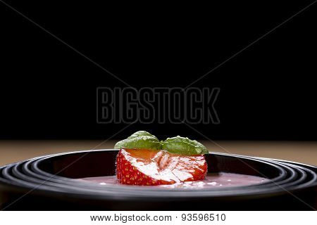 Quark With Strawberry In A Black Asian Bowl