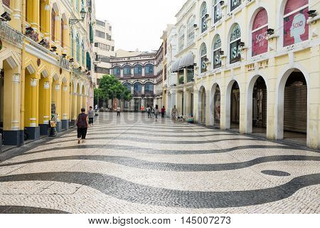 Macau, August 01, 2016: Historical buildings surround the Leal Senado Square