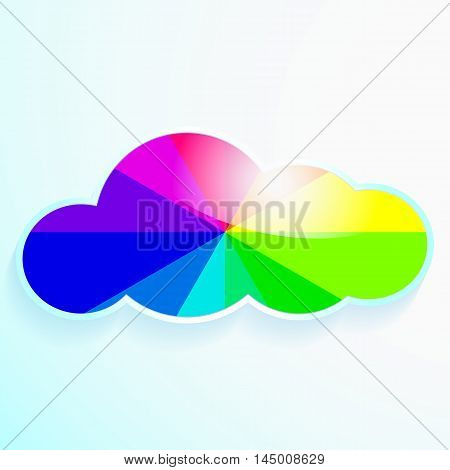 cloud with rainbow and stars, vector illustration, flat