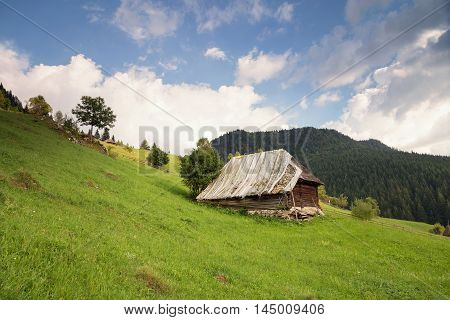Summer landscape above the village in Moeciu de Sus - Bran, Romania