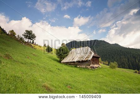 Summer landscape above the village in Moeciu de Sus - Bran, Romania