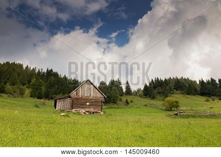 Summer landscape above the village in Moeciu de Sus - Bran, Romania