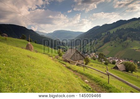 Summer landscape above the village in Moeciu de Sus - Bran, Romania