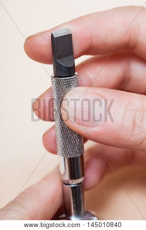 Swivel Knife In Hand Close Up
