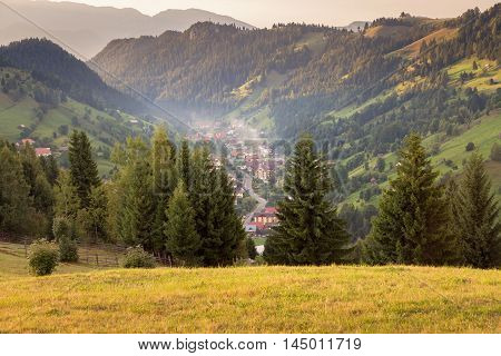 Summer landscape above the village in Moeciu de Sus - Bran, Romania