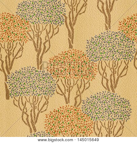 Decorative olive orchard - seamless background - Interior Design wallpaper - wall panel pattern - White Oak wood texture