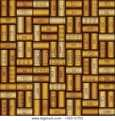 Decorative pattern of wine bottles corks - seamless background - Interior Design wallpaper - wall panel pattern - White Oak wood texture