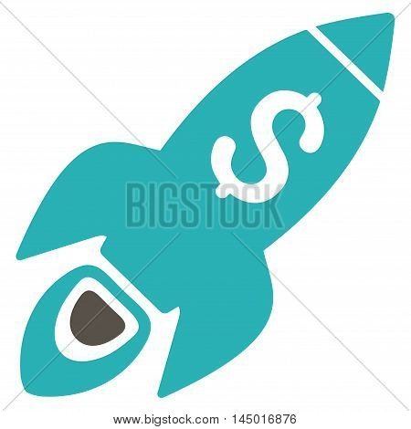Startup Rocket Launch icon. Vector style is bicolor flat iconic symbol with rounded angles, grey and cyan colors, white background.