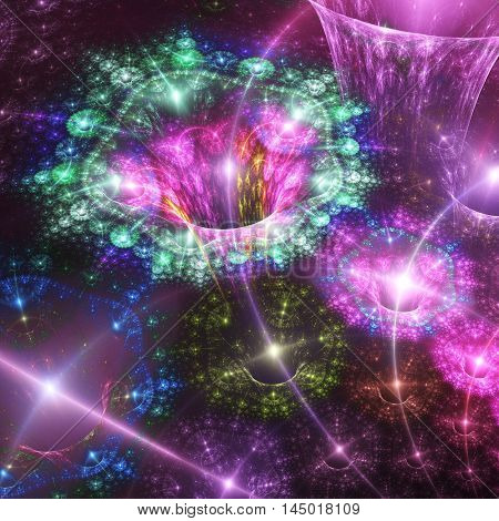 Cosmic Black Hole. Curvature space and time. 3D surreal illustration. Sacred geometry. Mysterious psychedelic relaxation pattern. Fractal abstract texture. Digital artwork graphic astrology magic