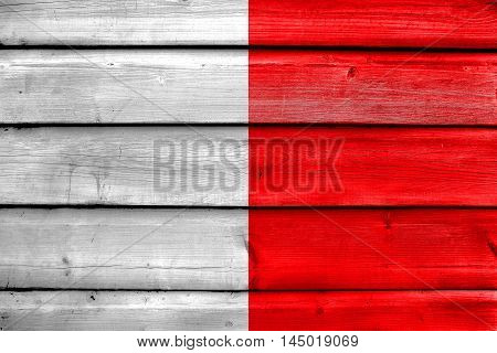 Flag Of Mdina, Malta, Painted On Old Wood Plank Background