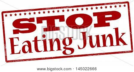 Rubber stamp with text stop eating junk inside vector illustration