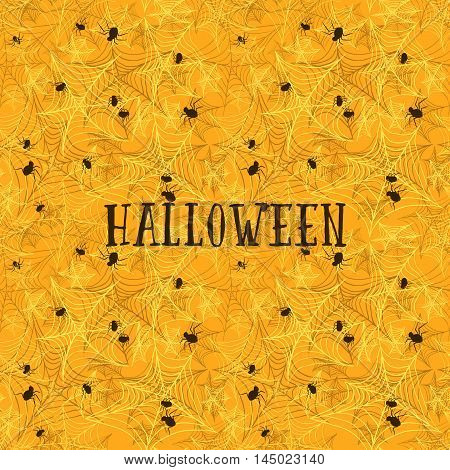 Yellow halloween background with spider web or gossamer pattern for party design