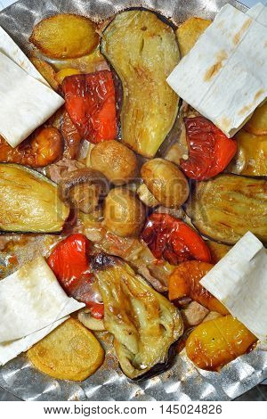 roast mushrooms and vegetables (Georgian cuisine) beautiful picture