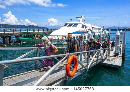 Kota Kinabalu,Sabah-Aug 30,2016:Labuan Express ferry carries passengers from Labuan island to Sabah,Borneo.Its a passenger ferry service operator,tourist attraction & cheaper transportation to Labuan