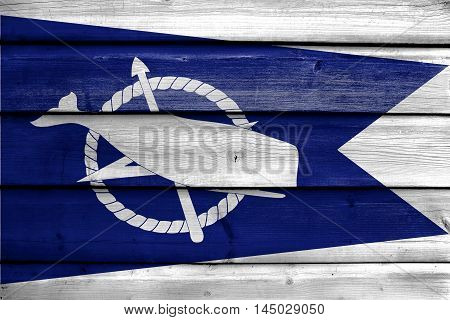 Flag Of Nantucket, Massachusetts, Usa, Painted On Old Wood Plank Background