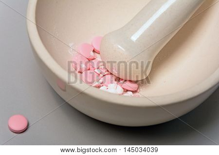 Medical Mortar And Pink Pills
