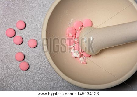 Medical Mortar And Pink Pills