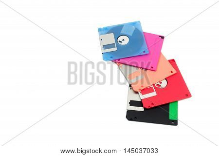 Pile of floppy disk with isolated on white background.