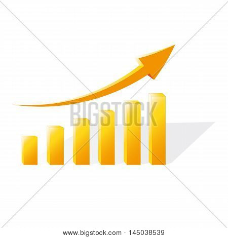 Financial chart showing the growth of sales in gold color.