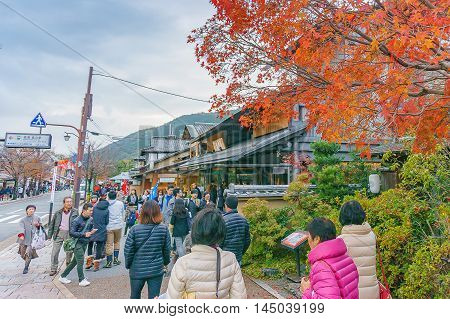 Kyoto Japan - December 3 2015:Street view of Arashiyama city Kyoto