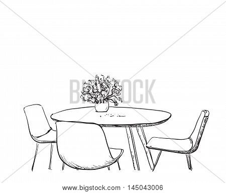 Furniture in summer cafe. Chair and table sketch